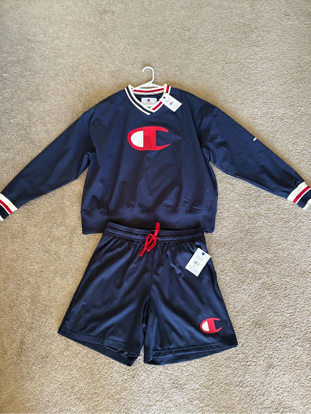 Champion Navy and White Logo Mesh Shorts with Pullover